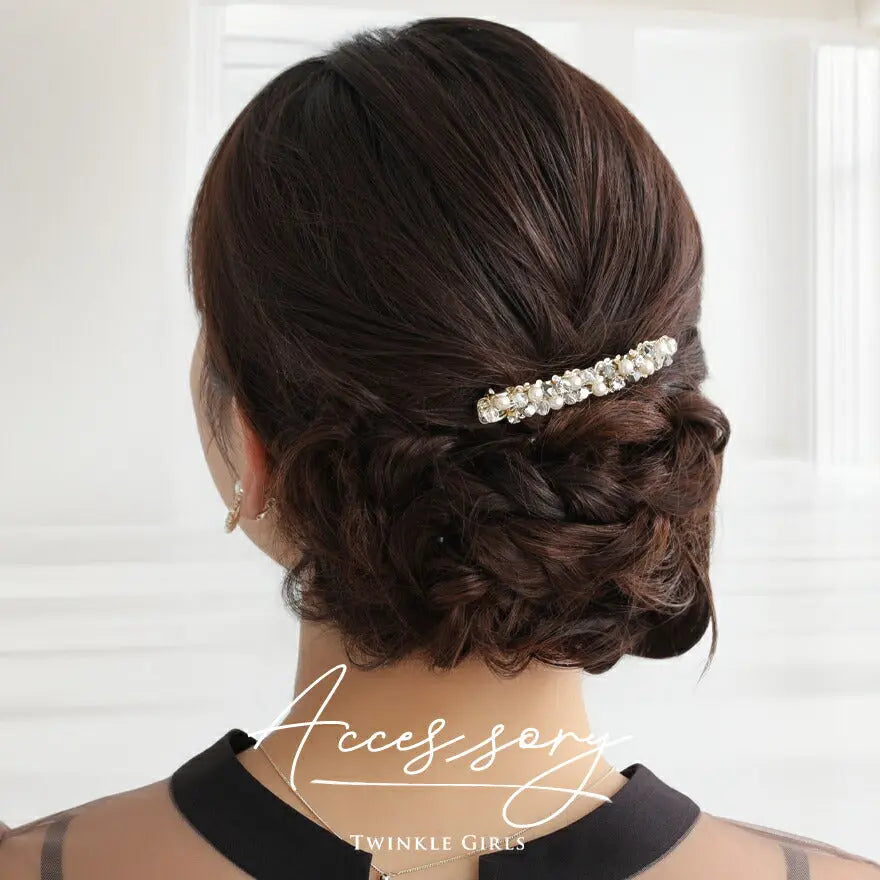 ヘアアクセサリー結婚式パールUピンアクセサリーヘアアクセサリーゲストパーティーヘアアクセゴールドお呼ばれ二次会