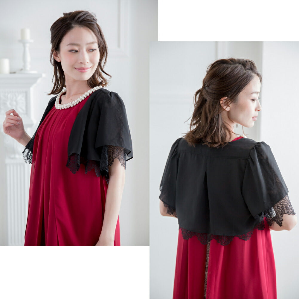 ボレロ結婚式リバーシブルシフォン＆レースのパーティーボレロ★パーティボレロ.結婚式ボレロ.結婚式お呼ばれ服,2次会二次会服装フォーマルボレロboleroパーティドレス大きいサイズウエディング演奏会発表会披露宴半袖楽天通販