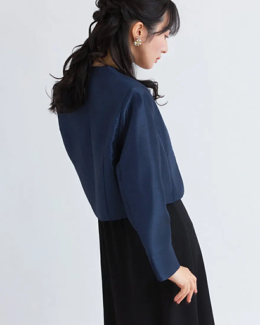 ジャケットボレロ結婚式フォーマルセレモニーパーティーレディース秋冬ノーカラーストレッチ