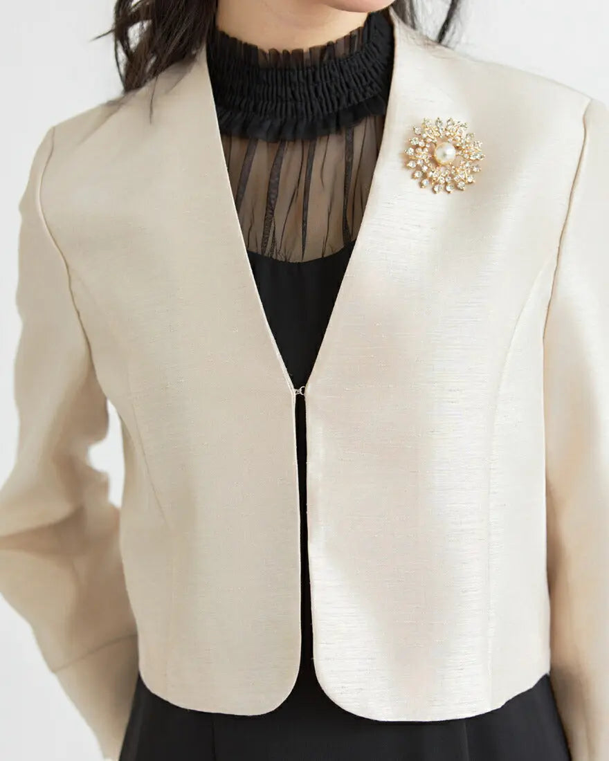 ジャケット 結婚式 ボレロ フォーマル 羽織 お呼ばれ  ノーカラー セレモニー シャンタン 入園式 ママ 卒園式 入学式 卒業式 パーティー レディース 袖スリット パーティードレス通販TwinkleGIrls