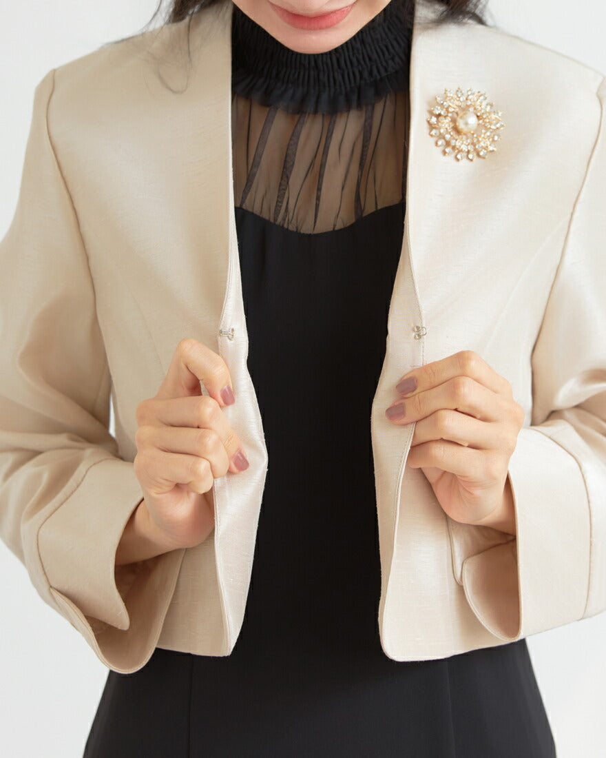 ジャケット 結婚式 ボレロ フォーマル 羽織 お呼ばれ  ノーカラー セレモニー シャンタン 入園式 ママ 卒園式 入学式 卒業式 パーティー レディース 袖スリット パーティードレス通販TwinkleGIrls