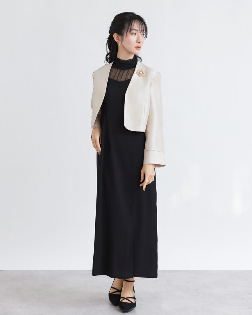 結婚式ボレロパーティーフォーマルジャケットレディース秋冬7分袖カットソーパーティ