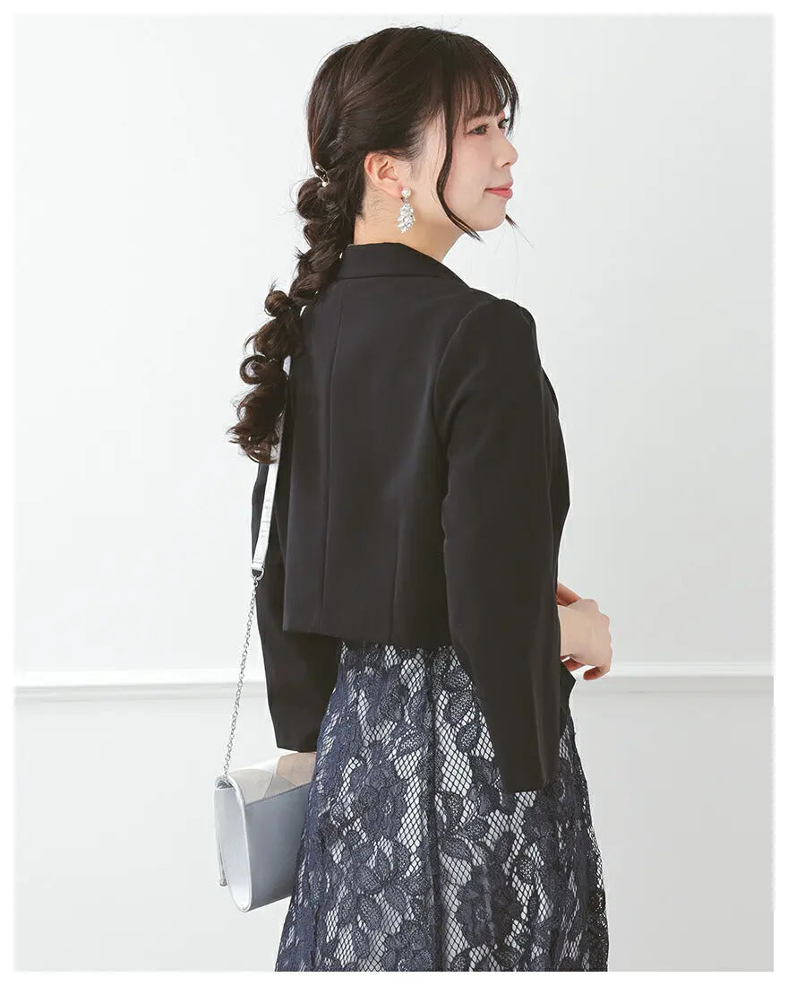 ジャケットボレロ結婚式フォーマルセレモニーパーティーレディース秋冬ノーカラーストレッチ