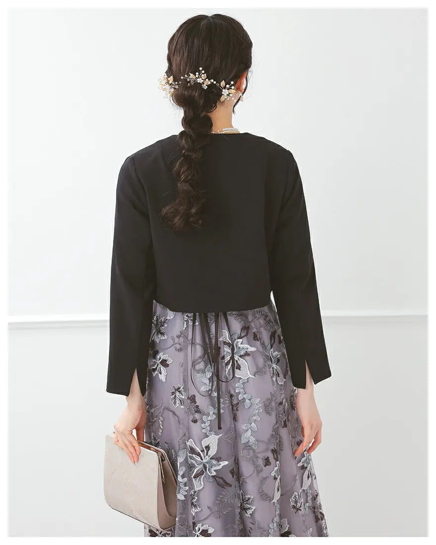 結婚式ボレロパーティーフォーマルジャケットレディース秋冬7分袖カットソーパーティ