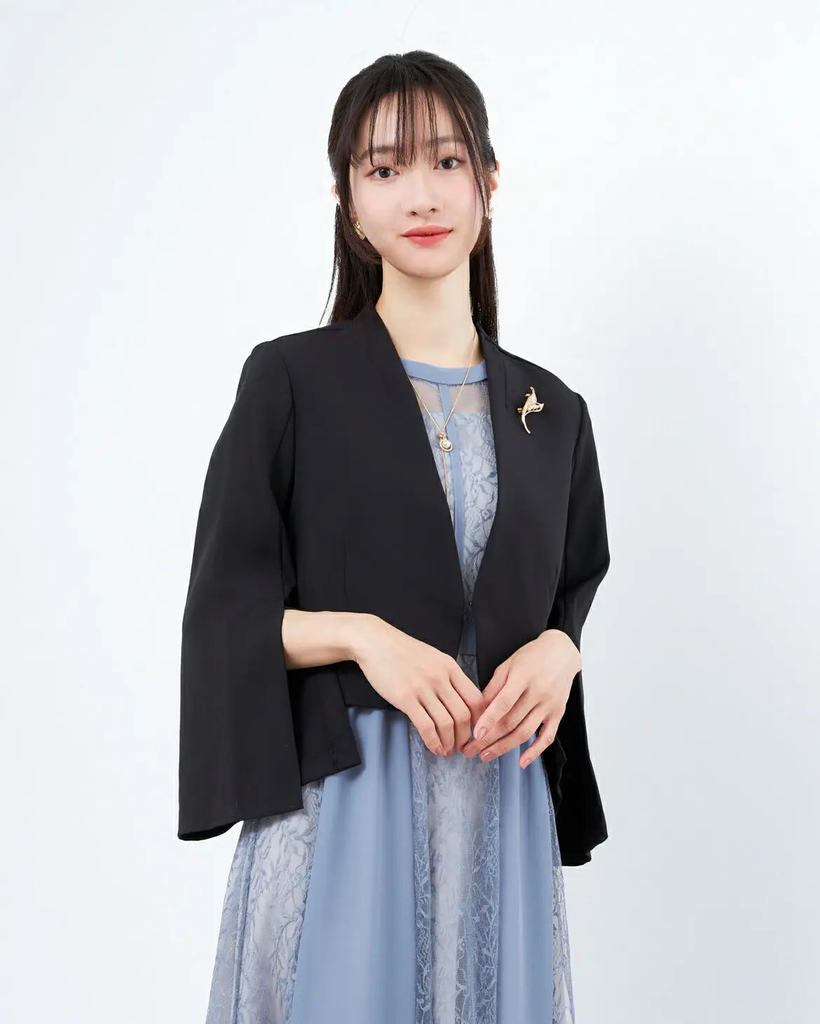 結婚式ボレロパーティーフォーマルジャケットレディース秋冬7分袖カットソーパーティ