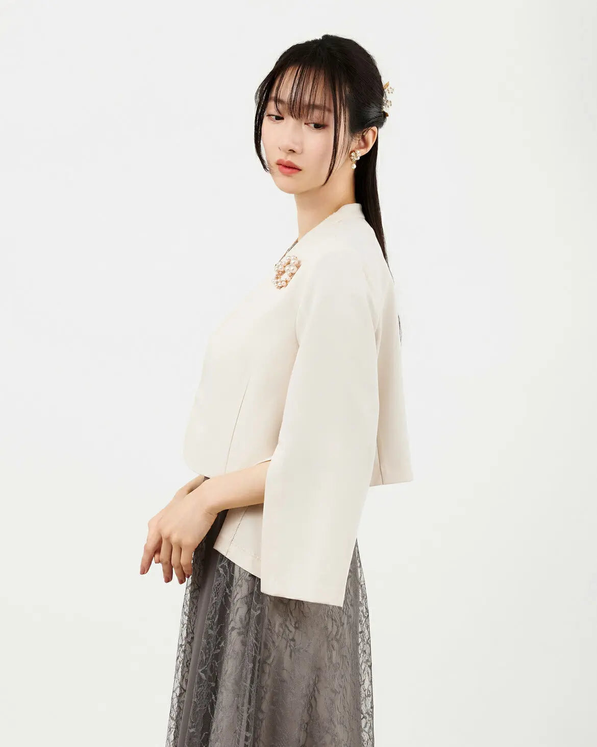 ジャケットボレロ結婚式フォーマルセレモニーパーティーレディース秋冬ノーカラーストレッチ