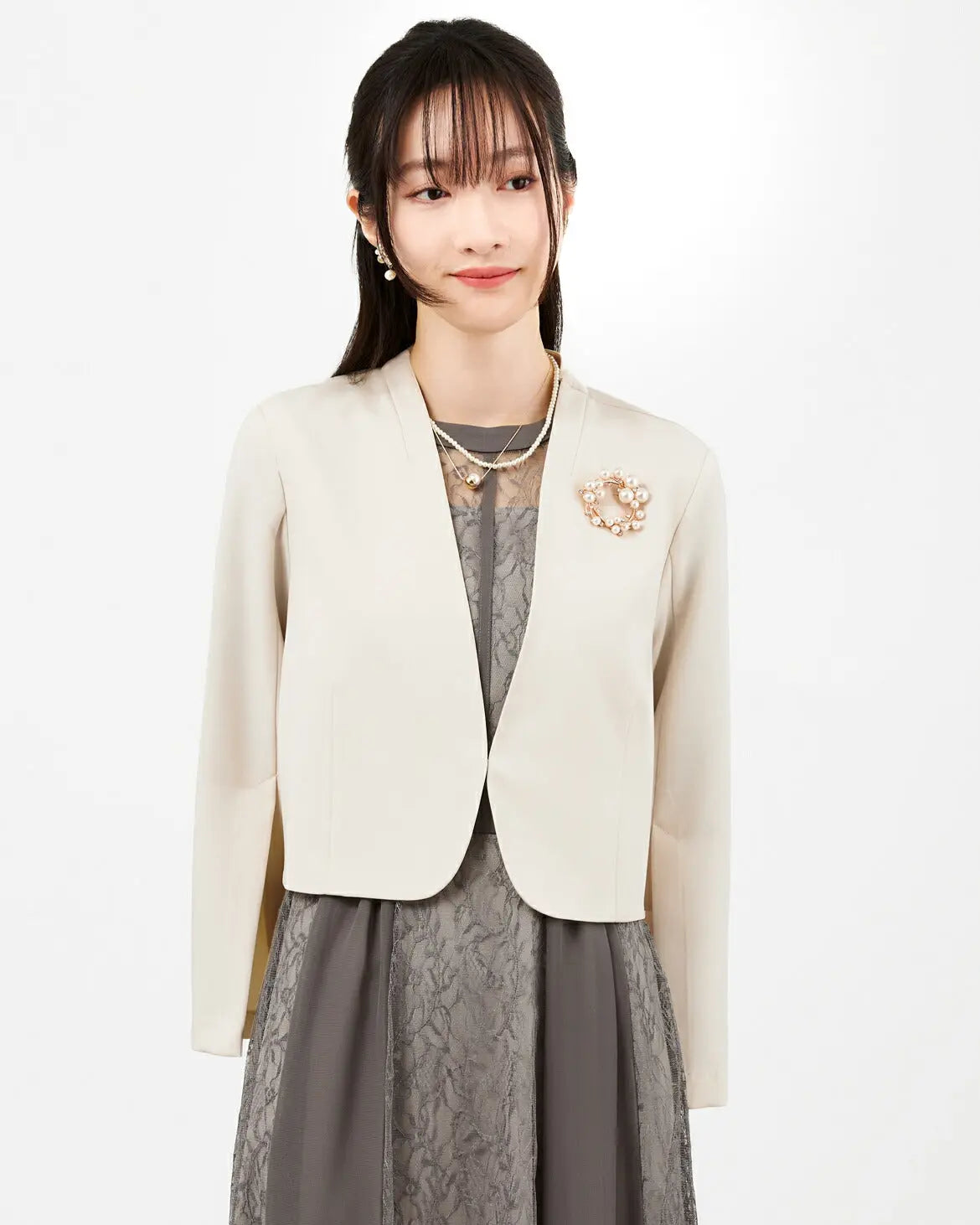 ジャケットボレロ結婚式フォーマルセレモニーパーティーレディース秋冬ノーカラーストレッチ