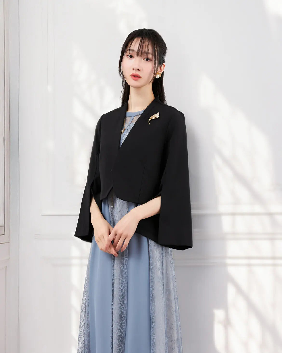 結婚式ボレロパーティーフォーマルジャケットレディース秋冬7分袖カットソーパーティ