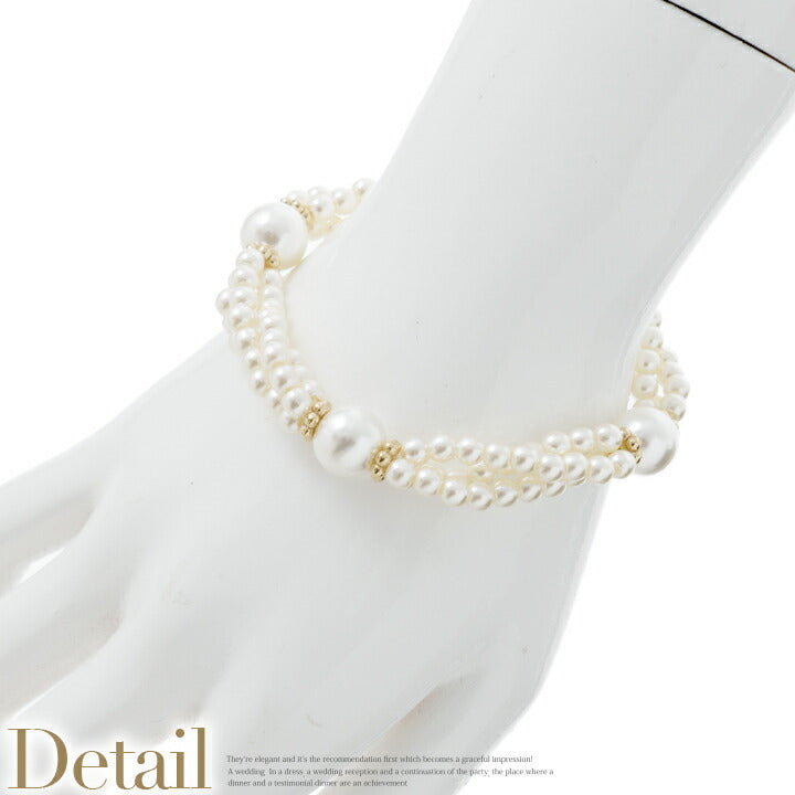 ブレスレット結婚式パールアクセサリーパーティー3連パールブレスゴージャスショートレディース3連18cmウェディングシンプルボリュームパールネックレス