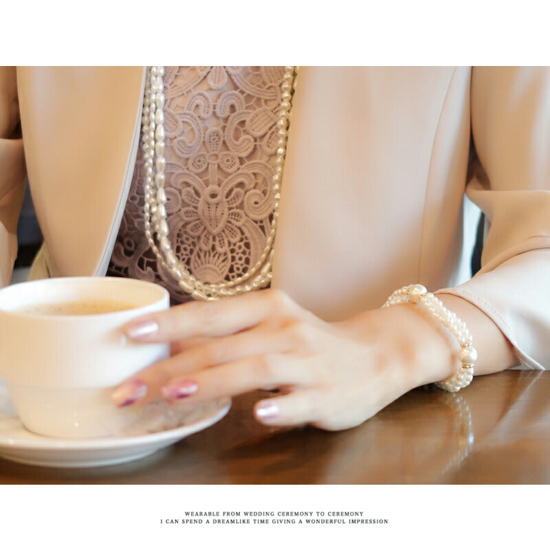 ブレスレット結婚式パールアクセサリーパーティー3連パールブレスゴージャスショートレディース3連18cmウェディングシンプルボリュームパールネックレス