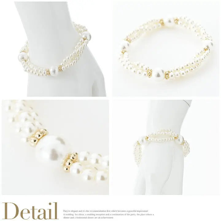 ブレスレット結婚式パールアクセサリーパーティー3連パールブレスゴージャスショートレディース3連18cmウェディングシンプルボリュームパールネックレス