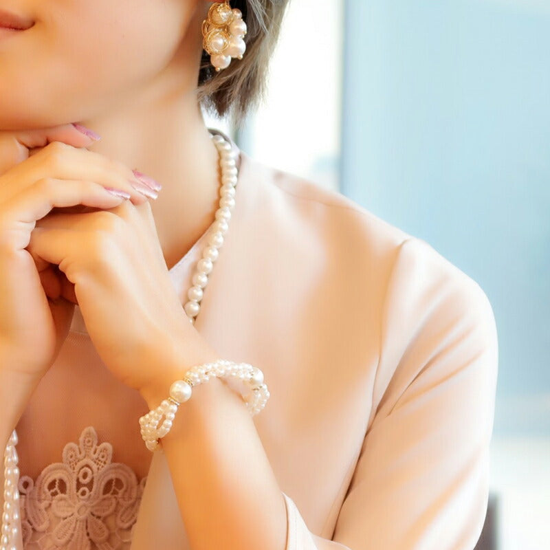 ブレスレット結婚式パールアクセサリーパーティー3連パールブレスゴージャスショートレディース3連18cmウェディングシンプルボリュームパールネックレス