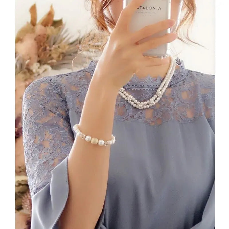 ブレスレット結婚式パールアクセサリーパーティー1連パールブレスゴージャスショートレディース1連18cmウェディングシンプルボリュームパールブレスレット