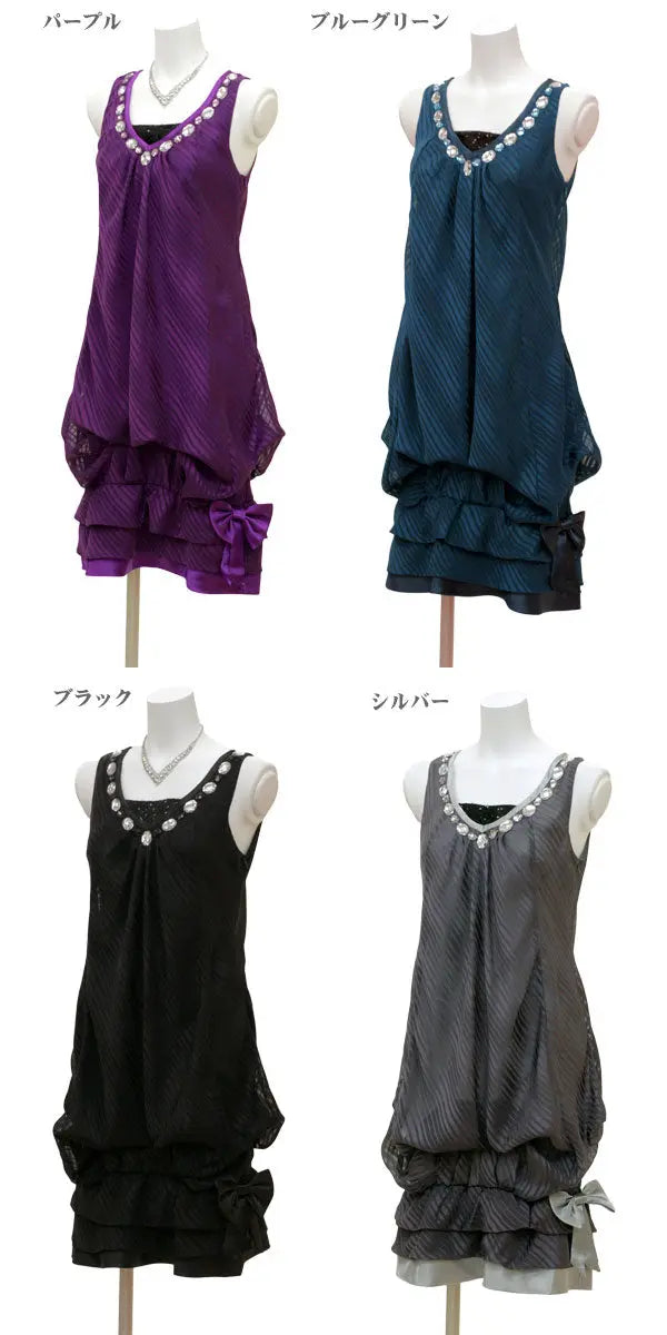 【送料無料&レビュー割引開始★】【NEW】シャドーストライプデザインワンピース・ドレス・ビジュー・クリスタル★パーティードレスにぴったり♪パーティドレス、お呼ばれ結婚式発表会、二次会、謝恩会に！【お得イベント開催中