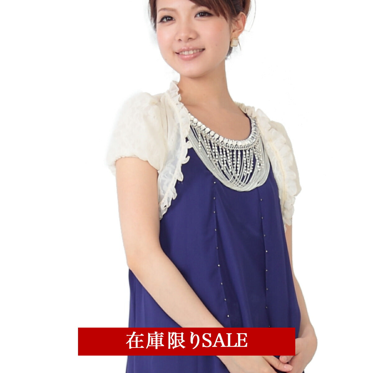 再入荷★さらに品質向上★ふんわりパフ袖の透かしレースシフォンボレロ★フリルとレースでとても上品なフォーマルボレロ！パーティードレスとの相性ばっちり★お呼ばれ結婚式二次会に、謝恩会や発表会に【ベージュ・黒】※メール便対応可能商品※【お得イベント開催中♪】