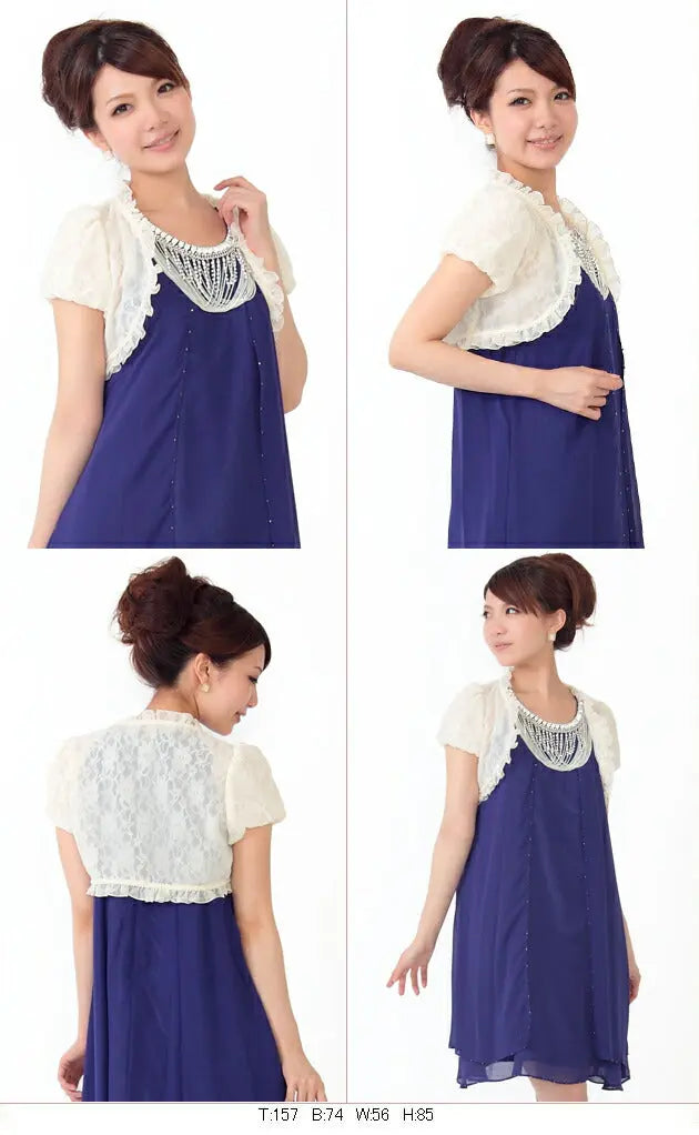 再入荷★さらに品質向上★ふんわりパフ袖の透かしレースシフォンボレロ★フリルとレースでとても上品なフォーマルボレロ！パーティードレスとの相性ばっちり★お呼ばれ結婚式二次会に、謝恩会や発表会に【ベージュ・黒】※メール便対応可能商品※【お得イベント開催中♪】