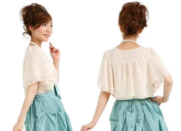 ラッフルスリーブジャレロシフォンボレロ★【パーティーボレロ,パーティボレロ,ボレロ,結婚式ボレロ,結婚式,お呼ばれ,服装,2次会,二次会,通販,bolero,パーティドレス,ボレロ,大きいサイズ,ウエディング,フォーマル,演奏会,発表会,披露宴,半袖】