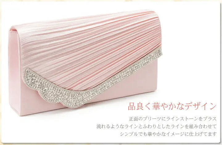 バッグ結婚式【大きめ】プリーツ＆ラインストーンのパーティーバッグ【クラッチバックパーティバッグ二次会服装謝恩会BAGクラッチバッグパーティーバック通販お呼ばれ服サブバッグ2次会服装楽天大きめ】