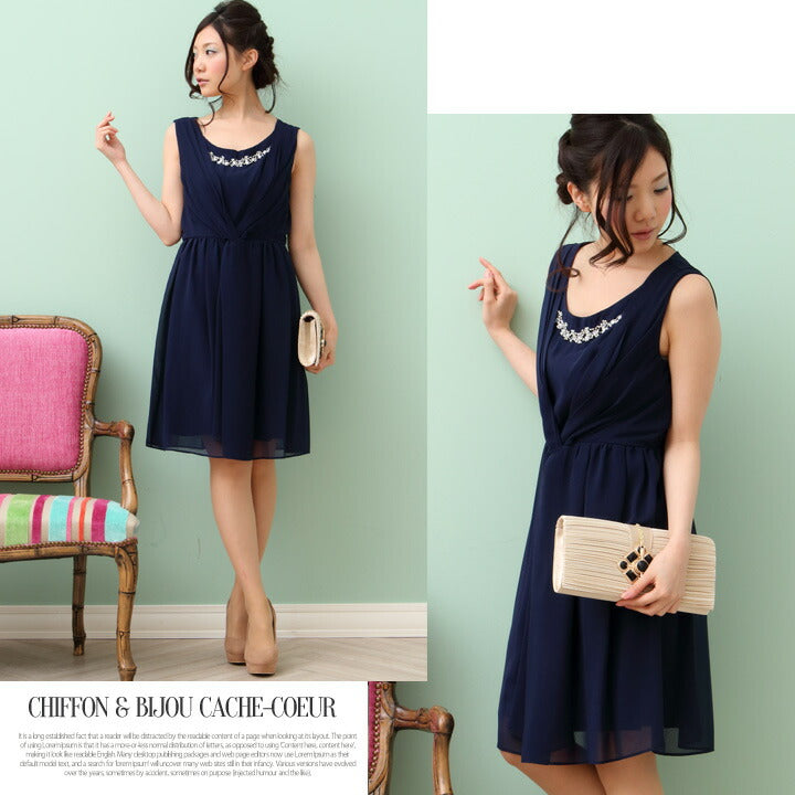 パーティードレス結婚式ドレス【全4色3サイズ】高級シフォン×ビジューのクロスワンピース!!☆楽な着心地ドレス結婚式お呼ばれパーティーブライズメイド二次会2次会パーティ通販Dress楽天服装お呼ばれ服パーティドレス送料無料