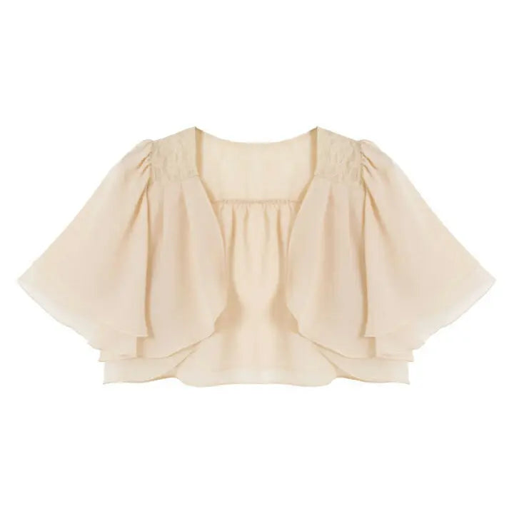 ラッフルスリーブジャレロシフォンボレロ 【パーティーボレロ,パーティボレロ,ボレロ,結婚式ボレロ,結婚式,お呼ばれ,服装,2次会,二次会,通販,bolero,パーティドレス,ボレロ,大きいサイズ,羽織物,フォーマル,演奏会,発表会,披露宴,半袖】 パーティードレス通販TwinkleGIrls