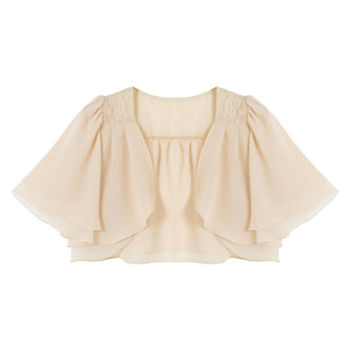 ラッフルスリーブジャレロシフォンボレロ 【パーティーボレロ,パーティボレロ,ボレロ,結婚式ボレロ,結婚式,お呼ばれ,服装,2次会,二次会,通販,bolero,パーティドレス,ボレロ,大きいサイズ,羽織物,フォーマル,演奏会,発表会,披露宴,半袖】 パーティードレス通販TwinkleGIrls