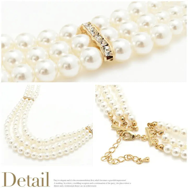 ネックレス結婚式パールアクセサリーパーティーゴージャスロングレディース3連50cm2WAYウェディングシンプルボリュームパールネックレス