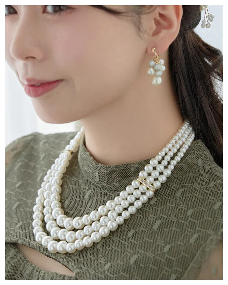 ネックレス 結婚式 パール アクセサリー パーティー ゴージャス ロング レディース 3連 50cm 2WAY ウェディング シンプル ボリューム パールネックレス パーティードレス通販TwinkleGIrls