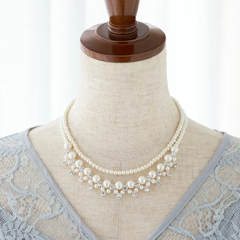 ネックレス結婚式パールアクセサリーパーティーゴージャスショートレディース2連50cm2WAYウェディングシンプルボリュームパールネックレス