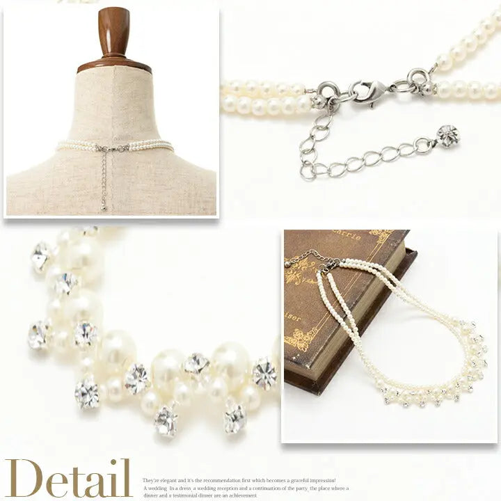 ネックレス結婚式パールアクセサリーパーティーゴージャスショートレディース2連50cm2WAYウェディングシンプルボリュームパールネックレス