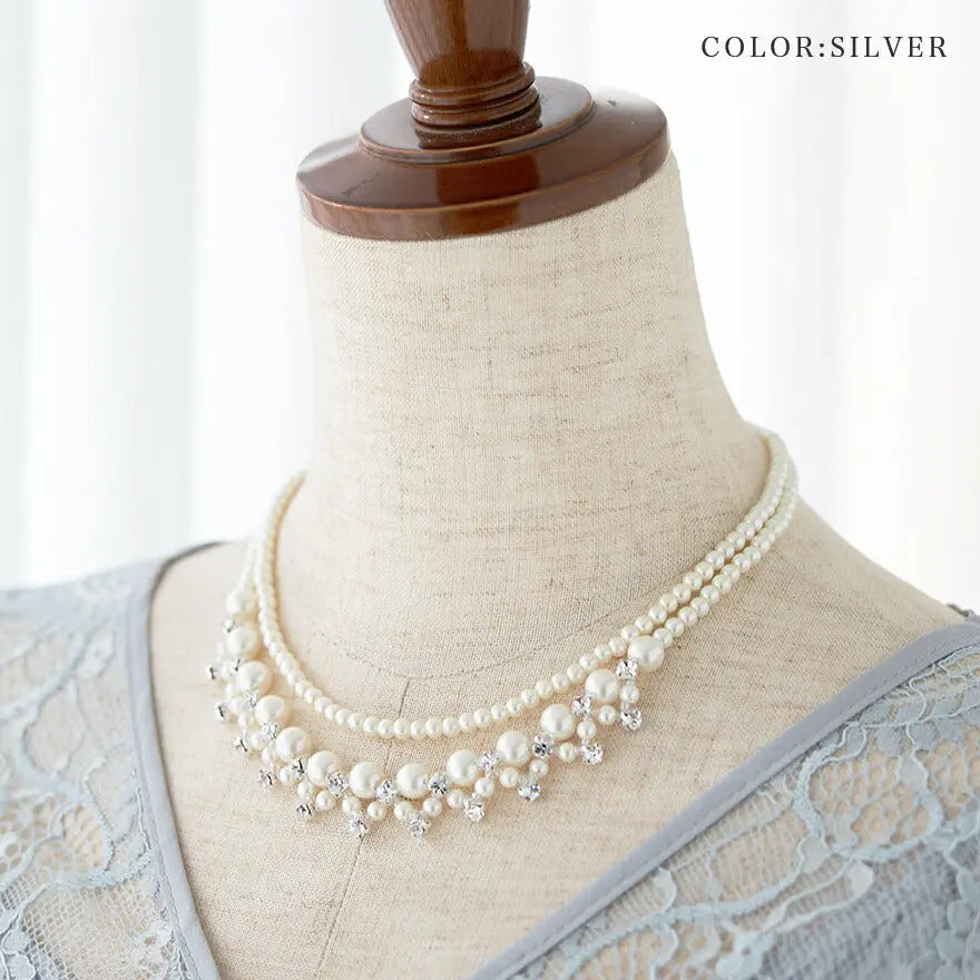 ネックレス結婚式パールアクセサリーパーティーゴージャスショートレディース2連50cm2WAYウェディングシンプルボリュームパールネックレス