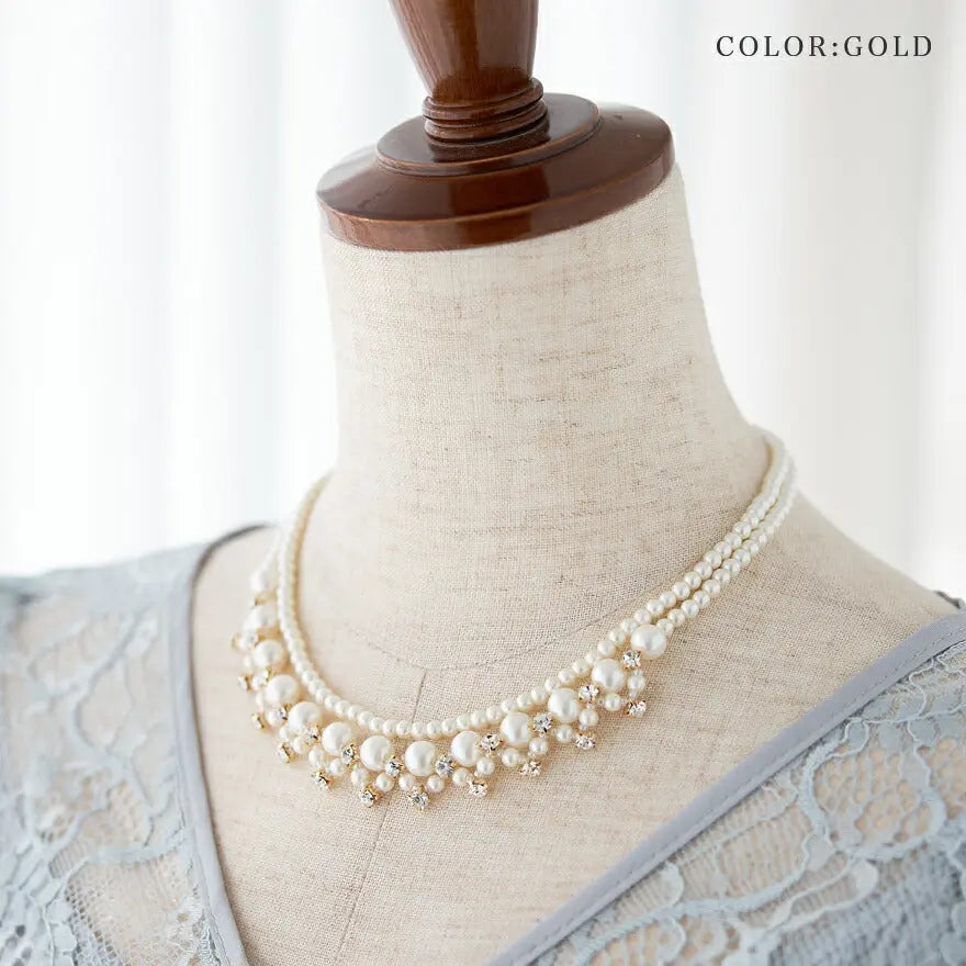 ネックレス結婚式パールアクセサリーパーティーゴージャスショートレディース2連50cm2WAYウェディングシンプルボリュームパールネックレス
