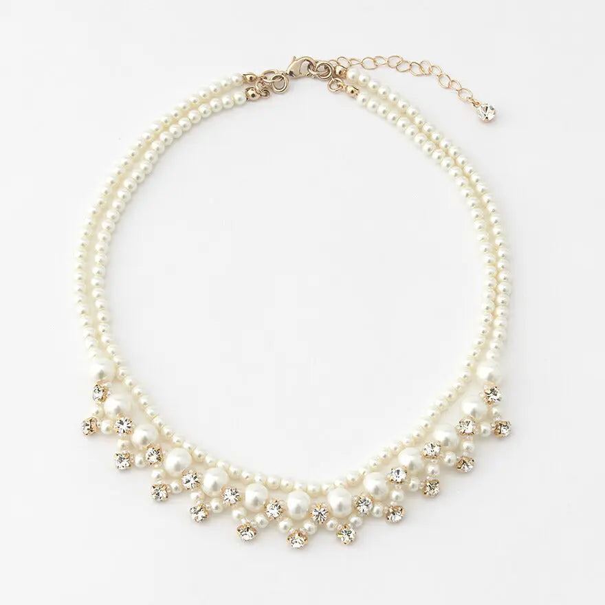 ネックレス結婚式パールアクセサリーパーティーゴージャスショートレディース2連50cm2WAYウェディングシンプルボリュームパールネックレス