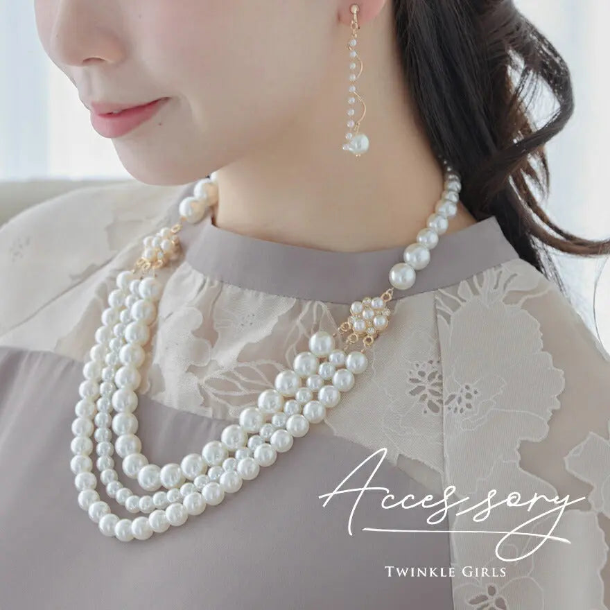 ネックレス 結婚式 パール アクセサリー パーティー ゴージャス ロング レディース 3連 50cm 2WAY ウェディング シンプル ボリューム パールネックレス