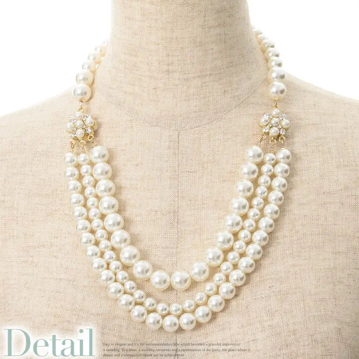 ネックレス 結婚式 パール アクセサリー パーティー ゴージャス ロング レディース 3連 50cm 2WAY ウェディング シンプル ボリューム パールネックレス