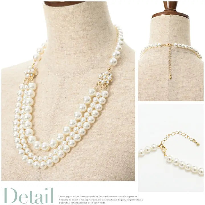 ネックレス結婚式パールアクセサリーパーティーゴージャスロングレディース3連50cm2WAYウェディングシンプルボリュームパールネックレス