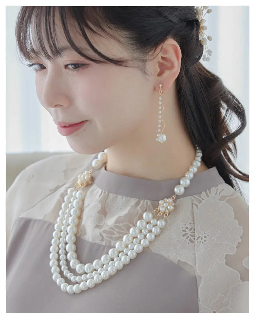 ネックレス 結婚式 パール アクセサリー パーティー ゴージャス ロング レディース 3連 50cm 2WAY ウェディング シンプル ボリューム パールネックレス パーティードレス通販TwinkleGIrls