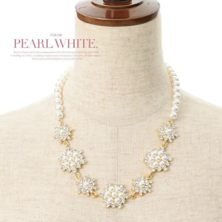 ネックレス結婚式パールアクセサリーパーティーゴージャスショートレディース1連40cm50cm花モチーフウェディングシンプルボリュームパールネックレス