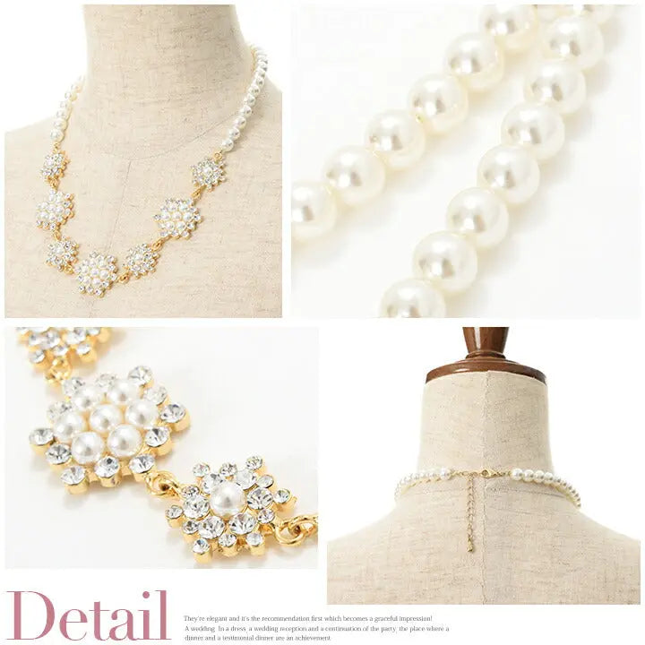 ネックレス結婚式パールアクセサリーパーティーゴージャスショートレディース1連40cm50cm花モチーフウェディングシンプルボリュームパールネックレス