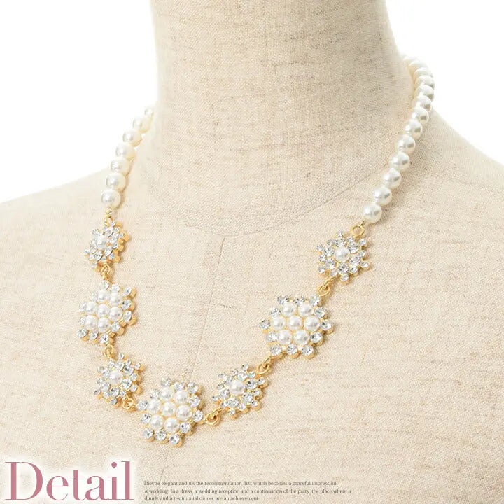 ネックレス結婚式パールアクセサリーパーティーゴージャスショートレディース1連40cm50cm花モチーフウェディングシンプルボリュームパールネックレス