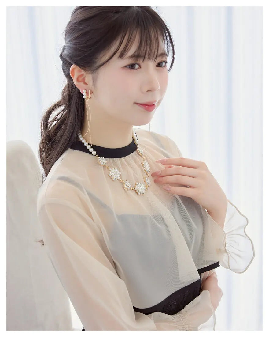 ネックレス結婚式パールアクセサリーパーティーゴージャスショートレディース1連40cm50cm花モチーフウェディングシンプルボリュームパールネックレス