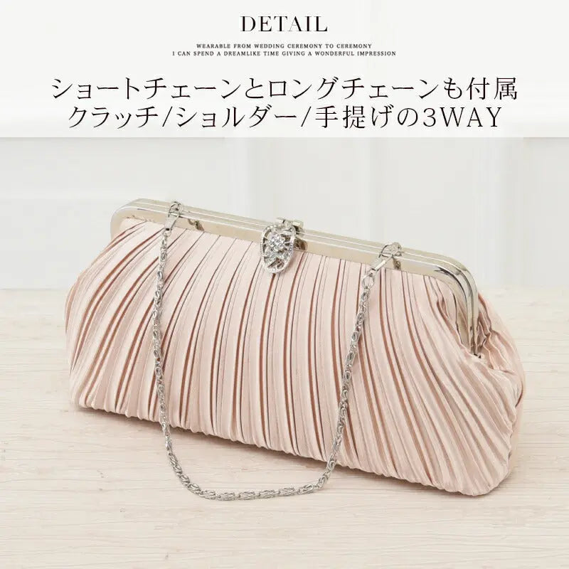 バッグ結婚式【大きめサイズ】プリーツ＆リーフモチーフの大きめパーティーバッグ【クラッチバックパーティバッグ二次会服装謝恩会BAGクラッチバッグパーティーバック通販お呼ばれ服サブバッグ2次会服装楽天大きめ】