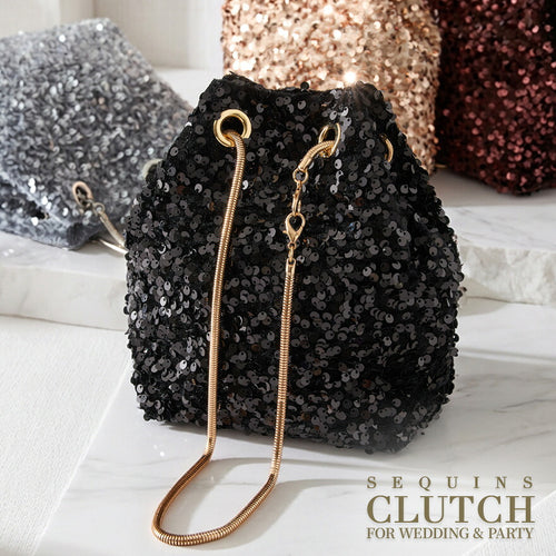 パーティーバッグ 大きめ スマホが入る 巾着 スパンコール 3WAY 軽量180g スネークチェーン ショルダーバッグ クラッチバッグ 結婚式 お呼ばれ 二次会 謝恩会 フォーマル 20代 30代 40代