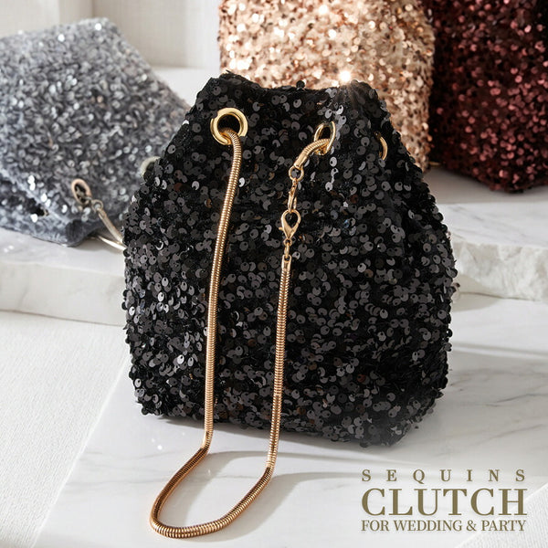パーティーバッグ 大きめ スマホが入る 巾着 スパンコール 3WAY 軽量180g スネークチェーン ショルダーバッグ クラッチバッグ 結婚式 お呼ばれ 二次会 謝恩会 フォーマル 20代 30代 40代