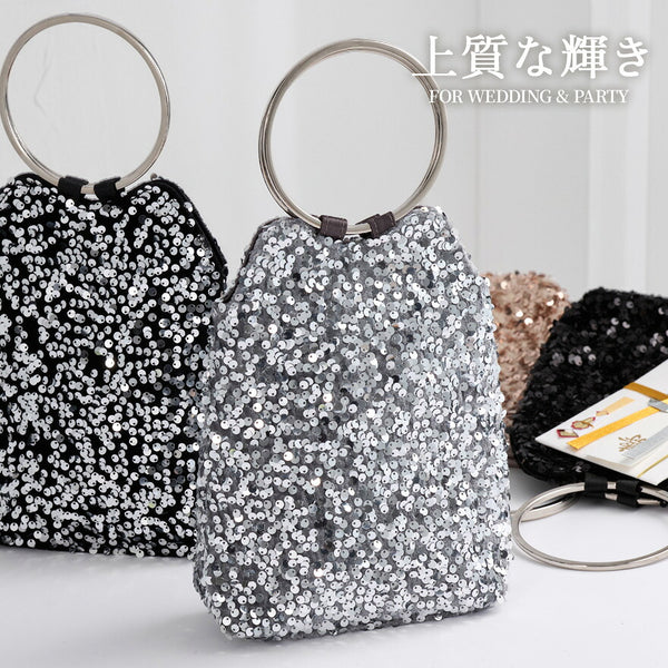 スパンコール リングハンドル パーティーバッグ 袱紗が入る 大きめ 2WAY 結婚式 謝恩会 二次会 ショルダーバッグ