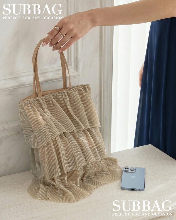 【ラメプリーツ】大きめ A4 サブバッグ 上品 大人 ミセス 結婚式 謝恩会 同窓会 顔合わせ 披露宴 入学式 卒業式 パーティーバッグ オケージョンドレス パーティードレス 黒 ベージュ シルバー