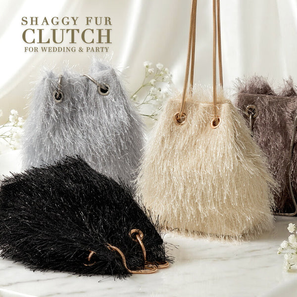 アクセサリー感覚で纏う、シャギーファー 2way 巾着パーティーバッグ 【パーティーだけで終わらない。】 結婚式 普段使い ショルダーバッグ 高見え お呼ばれ 卒業式 入学式 [partybag0015]