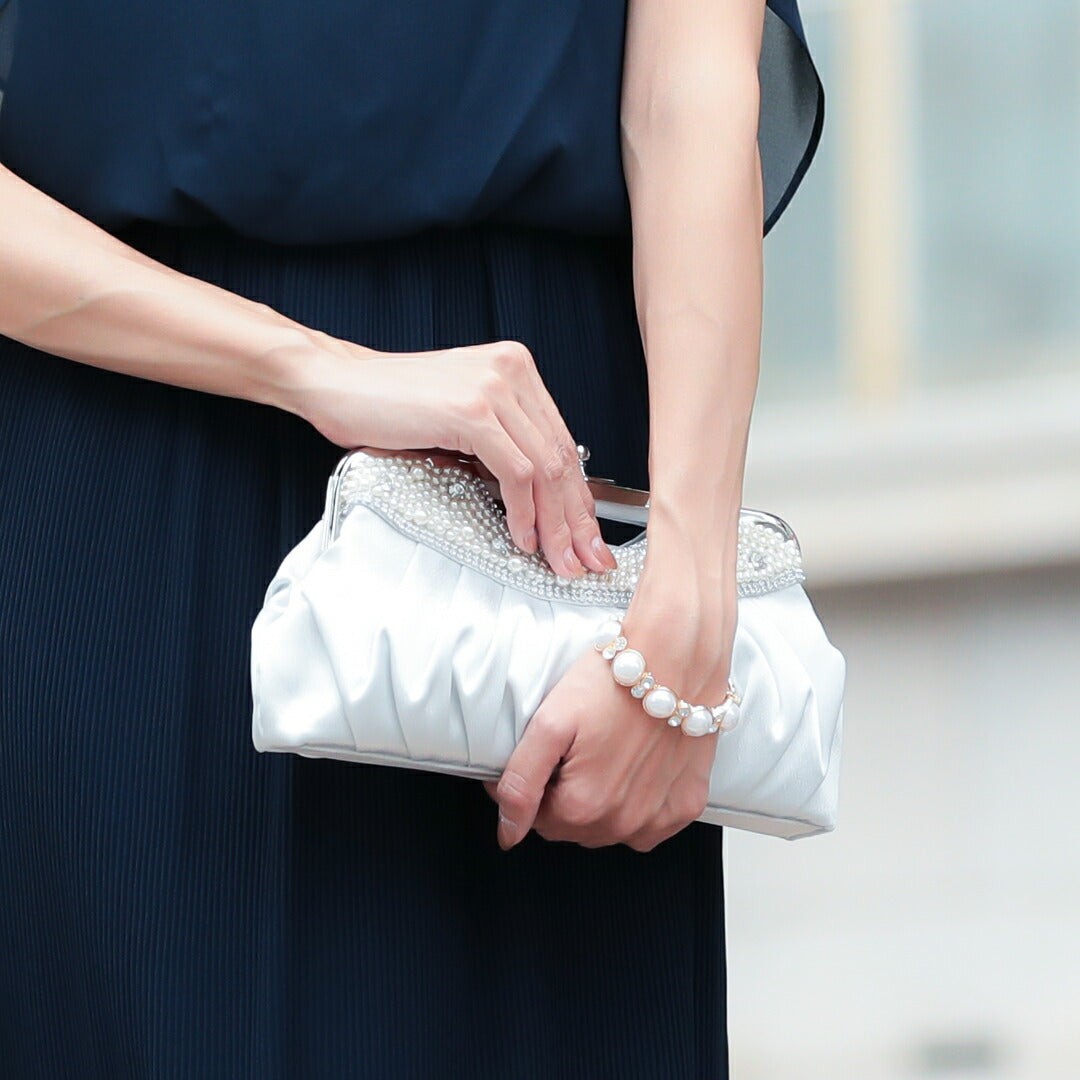 パーティーバッグ結婚式バッグレディース秋冬パールビジューがま口ベージュ/シルバー/ブラック/ネイビー大きめサイズパーティーバッグ謝恩会二次会バッグ同窓会入園式入学式バッグセレモニーバッグ結婚式バッグフォーマルバッグ