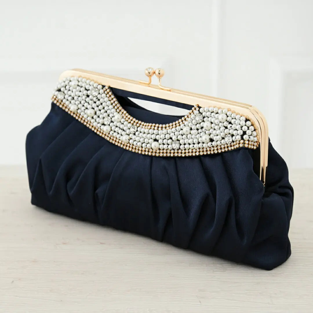 パーティーバッグ結婚式バッグレディース秋冬パールビジューがま口ベージュ/シルバー/ブラック/ネイビー大きめサイズパーティーバッグ謝恩会二次会バッグ同窓会入園式入学式バッグセレモニーバッグ結婚式バッグフォーマルバッグ