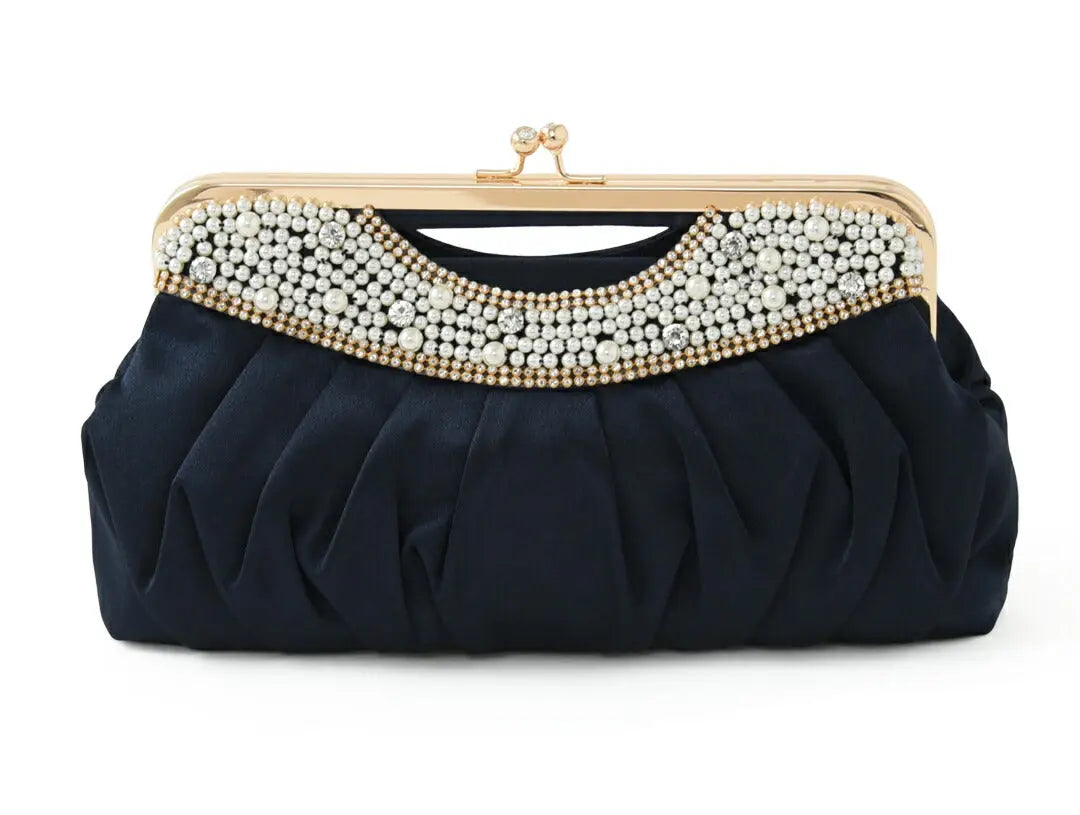 パーティーバッグ結婚式バッグレディース秋冬パールビジューがま口ベージュ/シルバー/ブラック/ネイビー大きめサイズパーティーバッグ謝恩会二次会バッグ同窓会入園式入学式バッグセレモニーバッグ結婚式バッグフォーマルバッグ