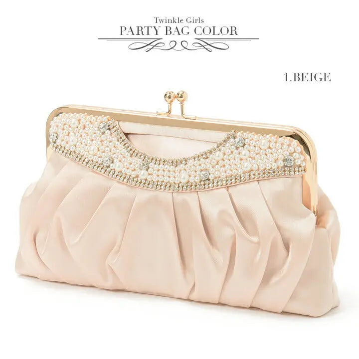 パーティーバッグ 結婚式 バッグ レディース 春夏 パール ビジュー がま口 ベージュ/シルバー/ブラック/ネイビー 大きめサイズパーティーバッグ 謝恩会 二次会 バッグ 同窓会 入園式 入学式 バッグ セレモニーバッグ 結婚式 バッグ フォーマル バ パーティードレス通販TwinkleGIrls